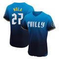 tocy P.Phillies #27 Aaron Nola Player Blue City Connect Home Limited Elite Stitched Jerseys