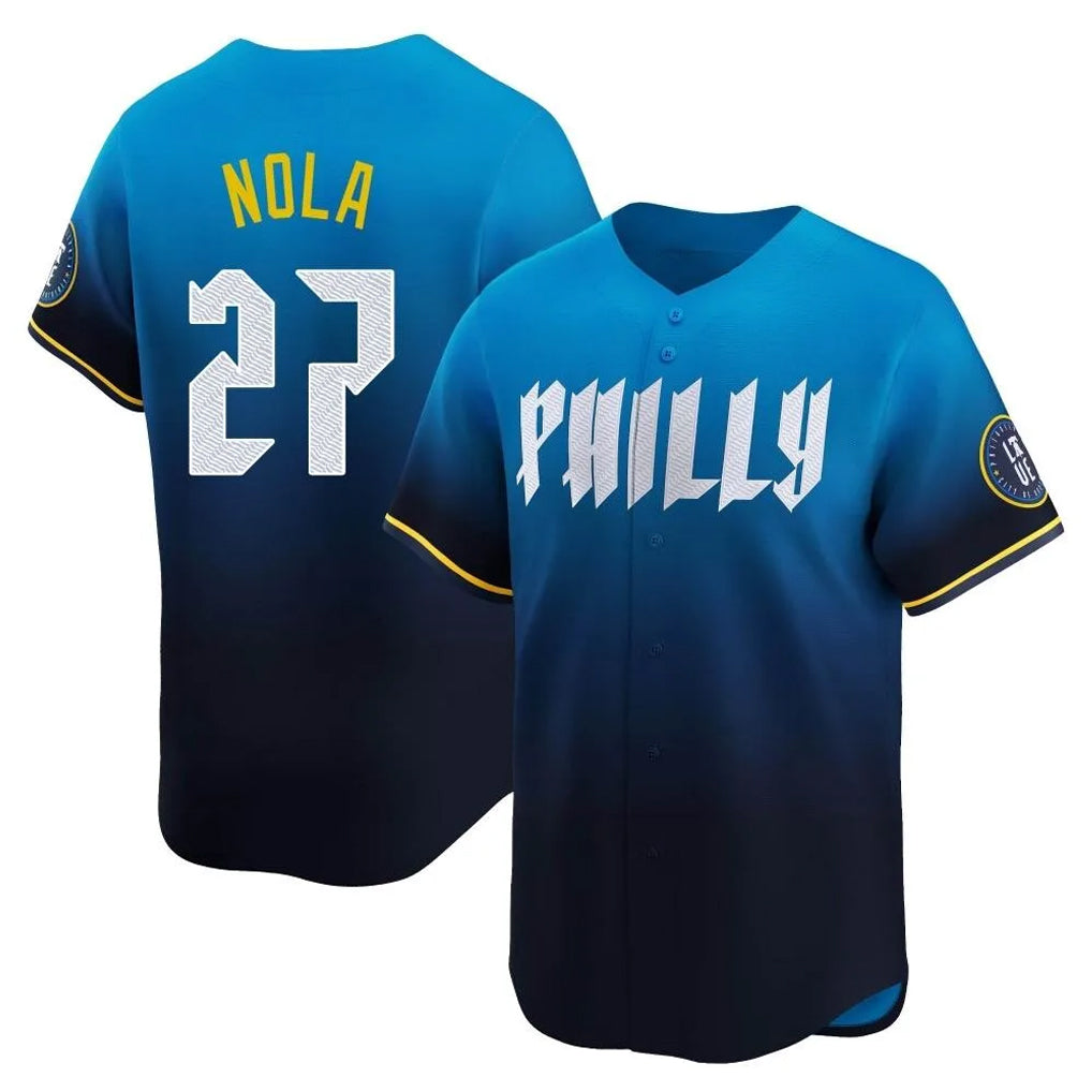 tocy P.Phillies #27 Aaron Nola Player Blue City Connect Home Limited Stitched Jerseys