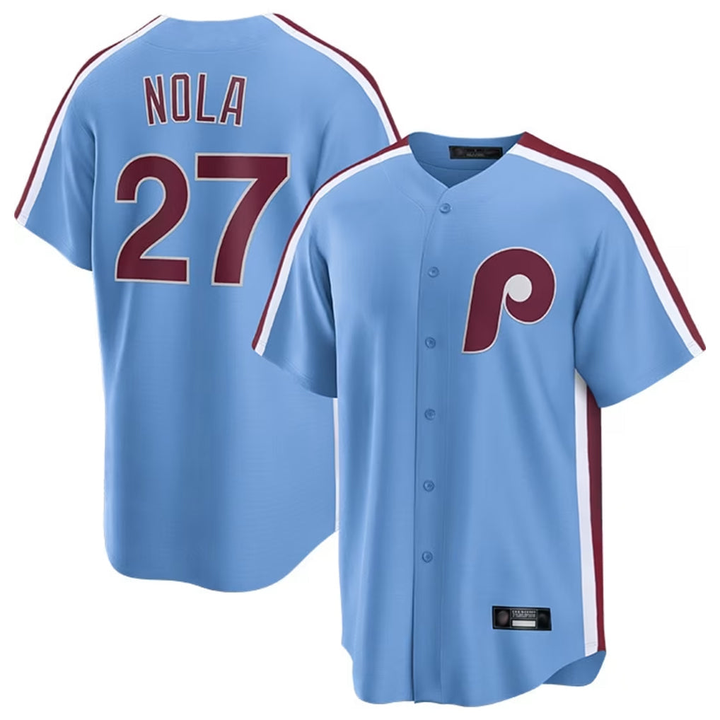 tocy P.Phillies #27 Aaron Nola Player Light Blue Home Game Stitched Jerseys