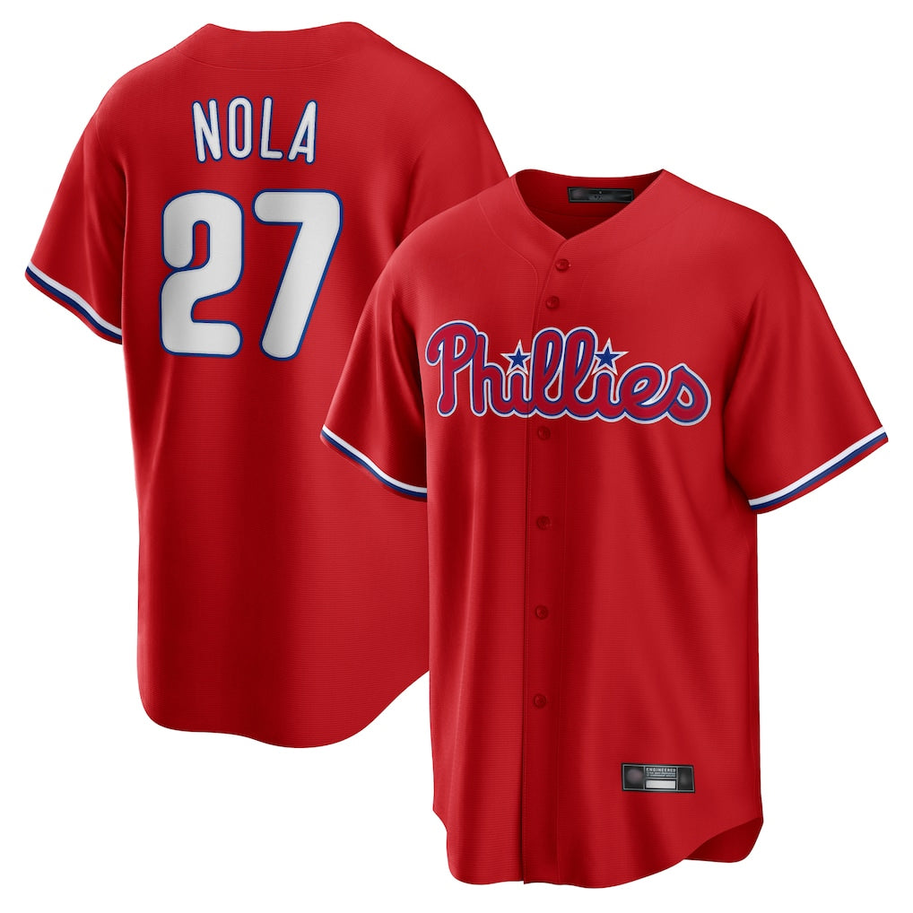 tocy P.Phillies #27 Aaron Nola Player Red Home Game Stitched Jerseys