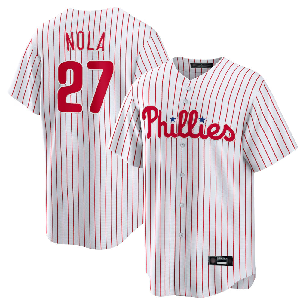 tocy P.Phillies #27 Aaron Nola Player White Home Game Stitched Jerseys
