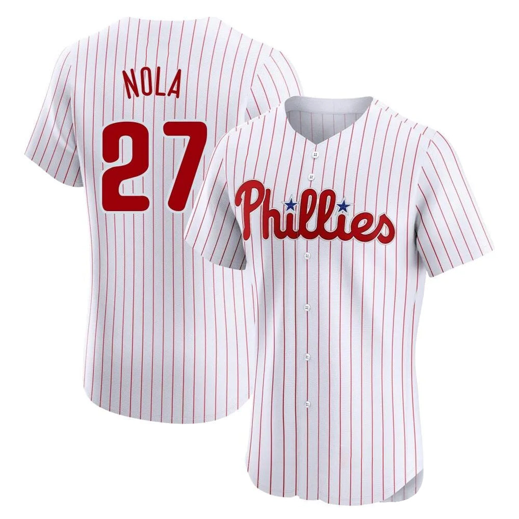 tocy P.Phillies #27 Aaron Nola Player White Home Limited Elite Stitched Jerseys