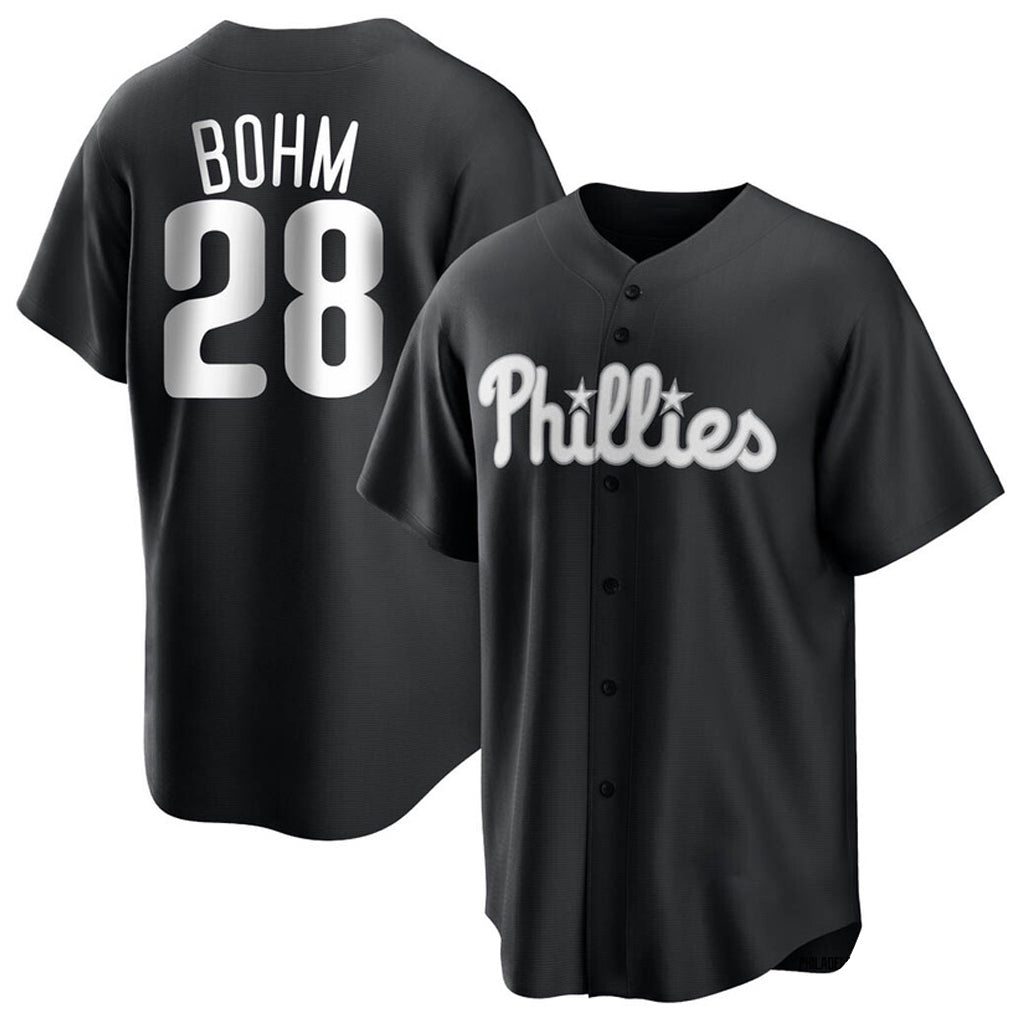 tocy P.Phillies #28 Alec Bohm Player Black Home Game Stitched Jerseys