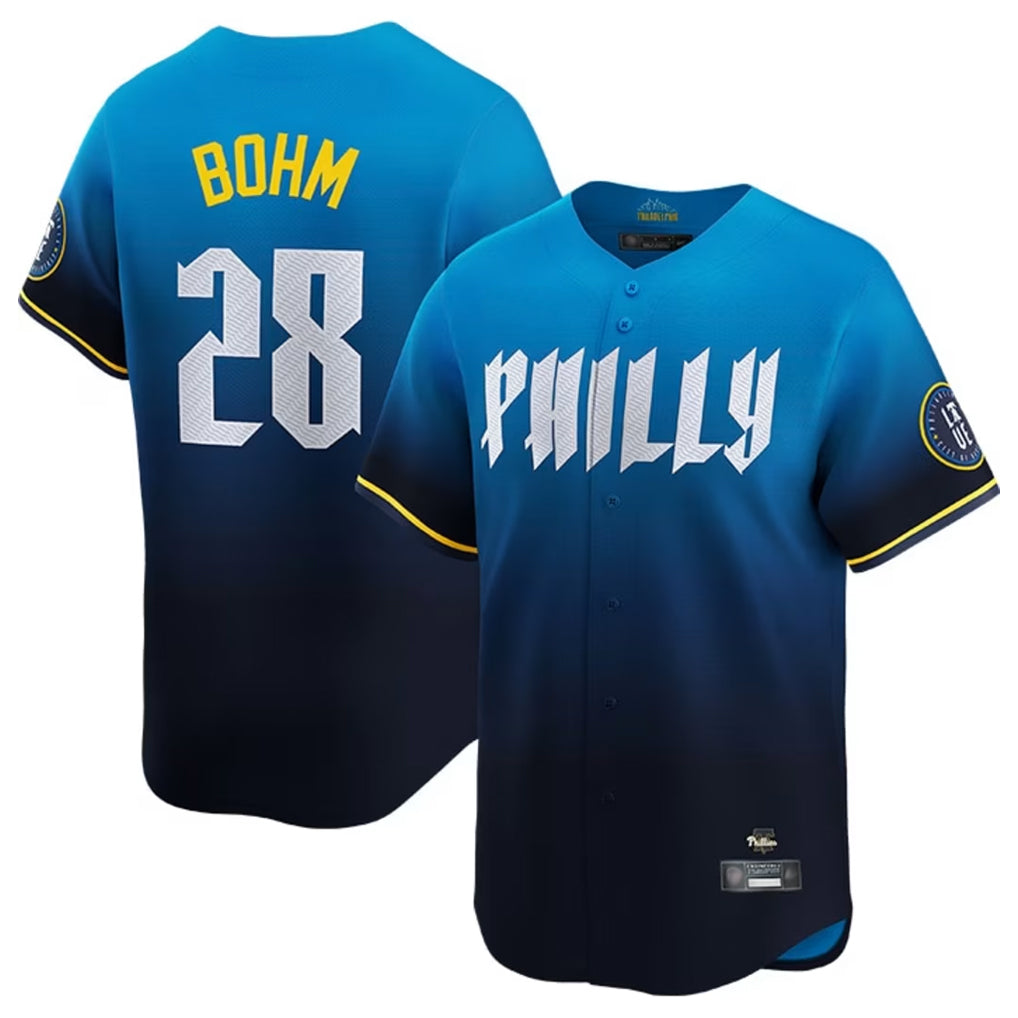 tocy P.Phillies #28 Alec Bohm Player Blue City Connect Home Limited Stitched Jerseys