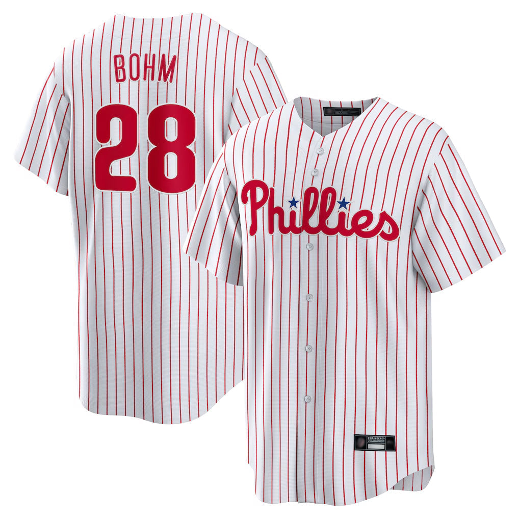 tocy P.Phillies #28 Alec Bohm Player White Home Game Stitched Jerseys