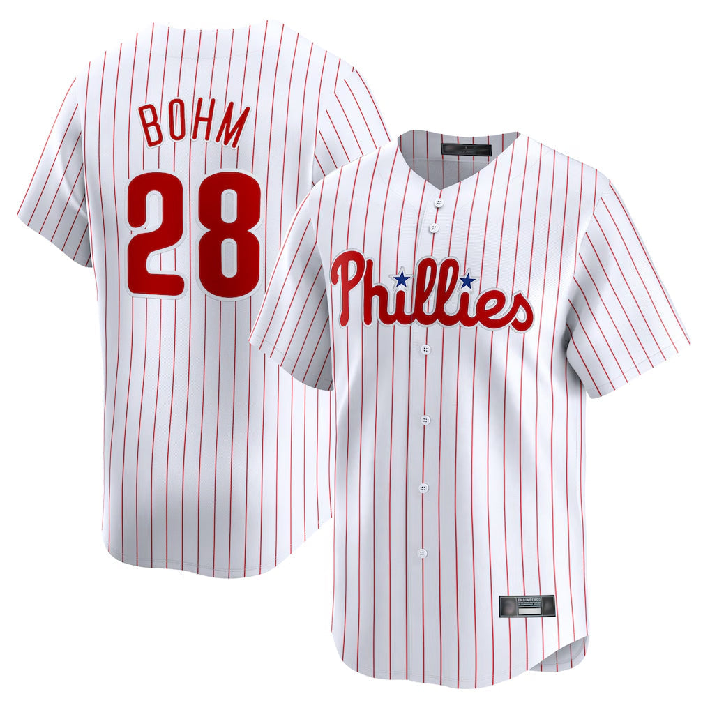 tocy P.Phillies #28 Alec Bohm Player White Home Limited Stitched Jerseys