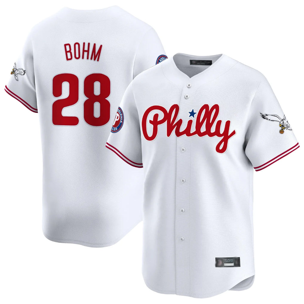 tocy P.Phillies #28 Alec Bohm Player White Phillies & Eagles Vapor Premier Limited Stitched Jerseys