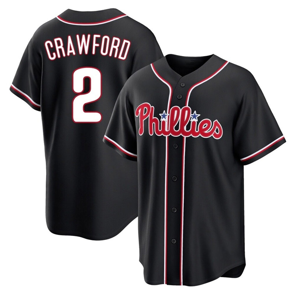 tocy P.Phillies #2 Justin Crawford Player Black Fashion Out Home Game Stitched Jerseys