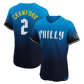 tocy P.Phillies #2 Justin Crawford Player Blue City Connect Home Limited Elite Stitched Jerseys
