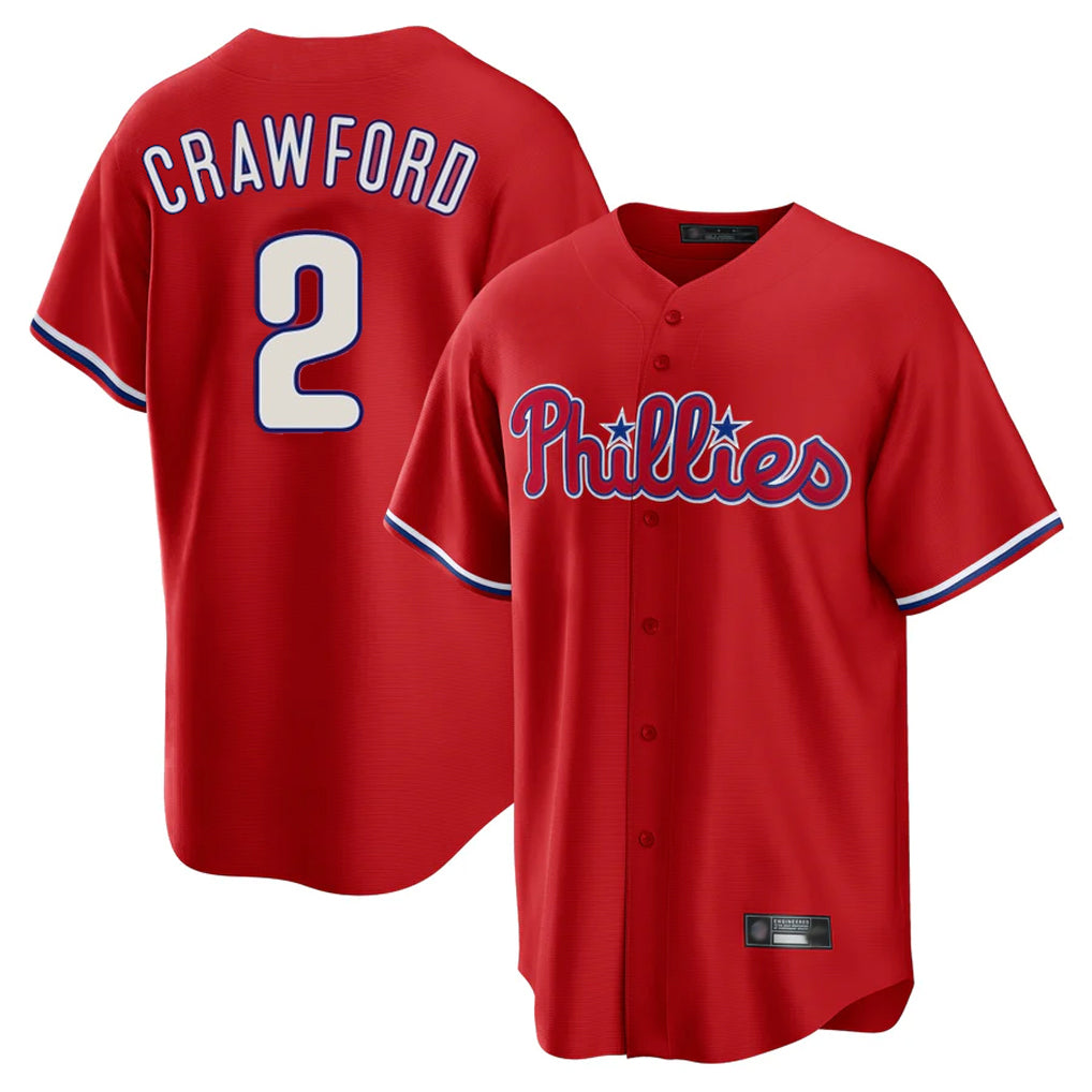 tocy P.Phillies #2 Justin Crawford Player Red Home Game Stitched Jerseys