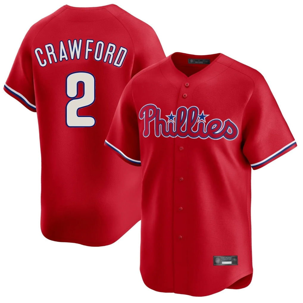 tocy P.Phillies #2 Justin Crawford Player Red Home Limited Stitched Jerseys