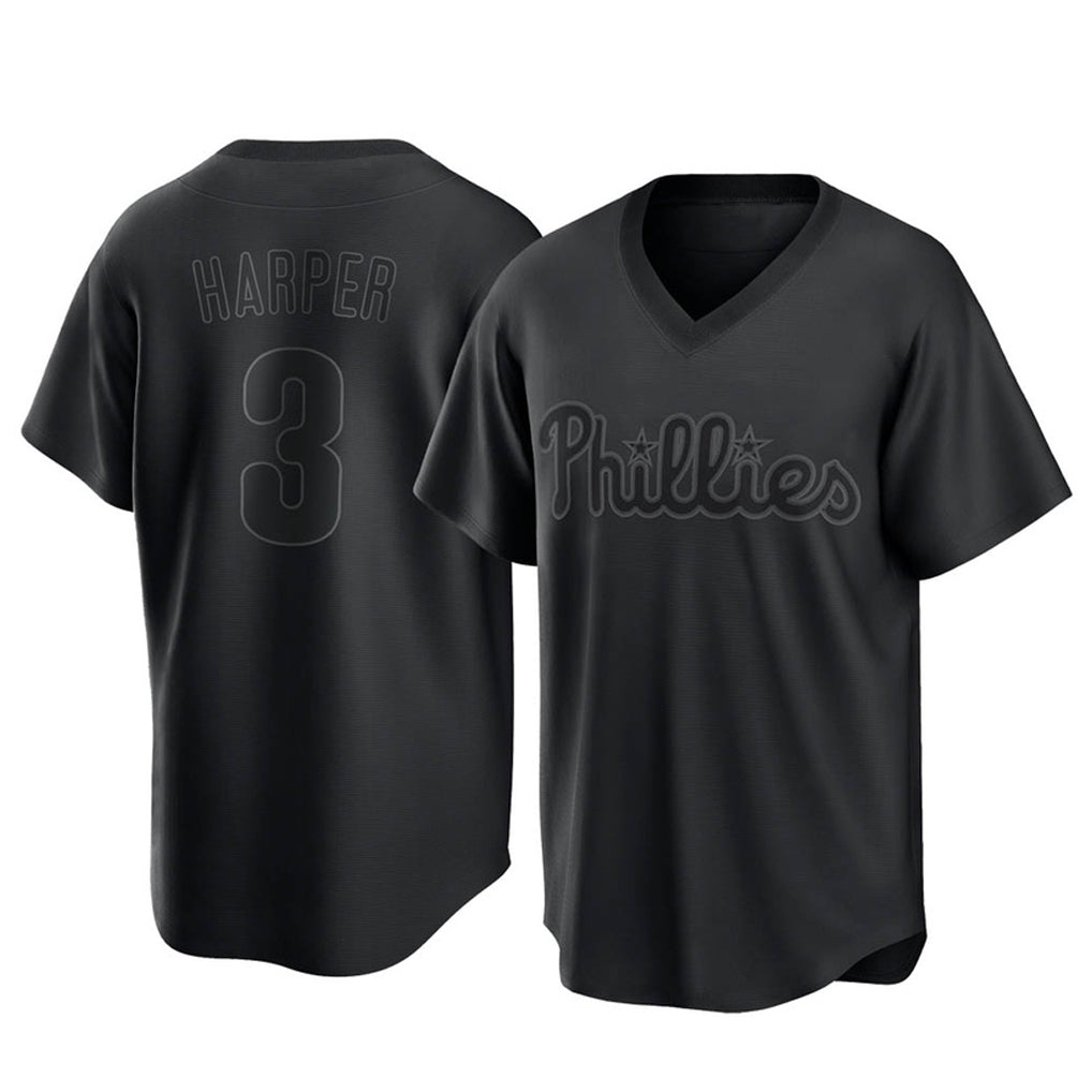 tocy P.Phillies #3 Bryce Harper Player Black Pitch Fashion Limited T-shirt Stitched Jerseys