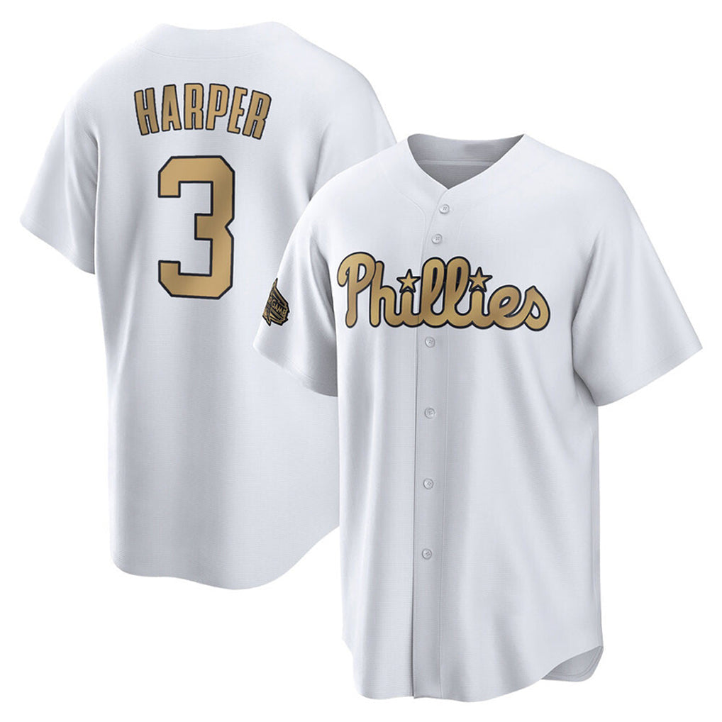 tocy P.Phillies #3 Bryce Harper Player Gold All-Star Home Game Stitched Jerseys