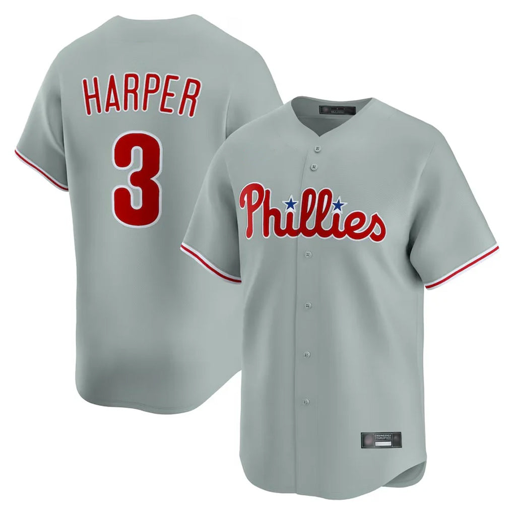 tocy P.Phillies #3 Bryce Harper Player Gray Home Limited Stitched Jerseys