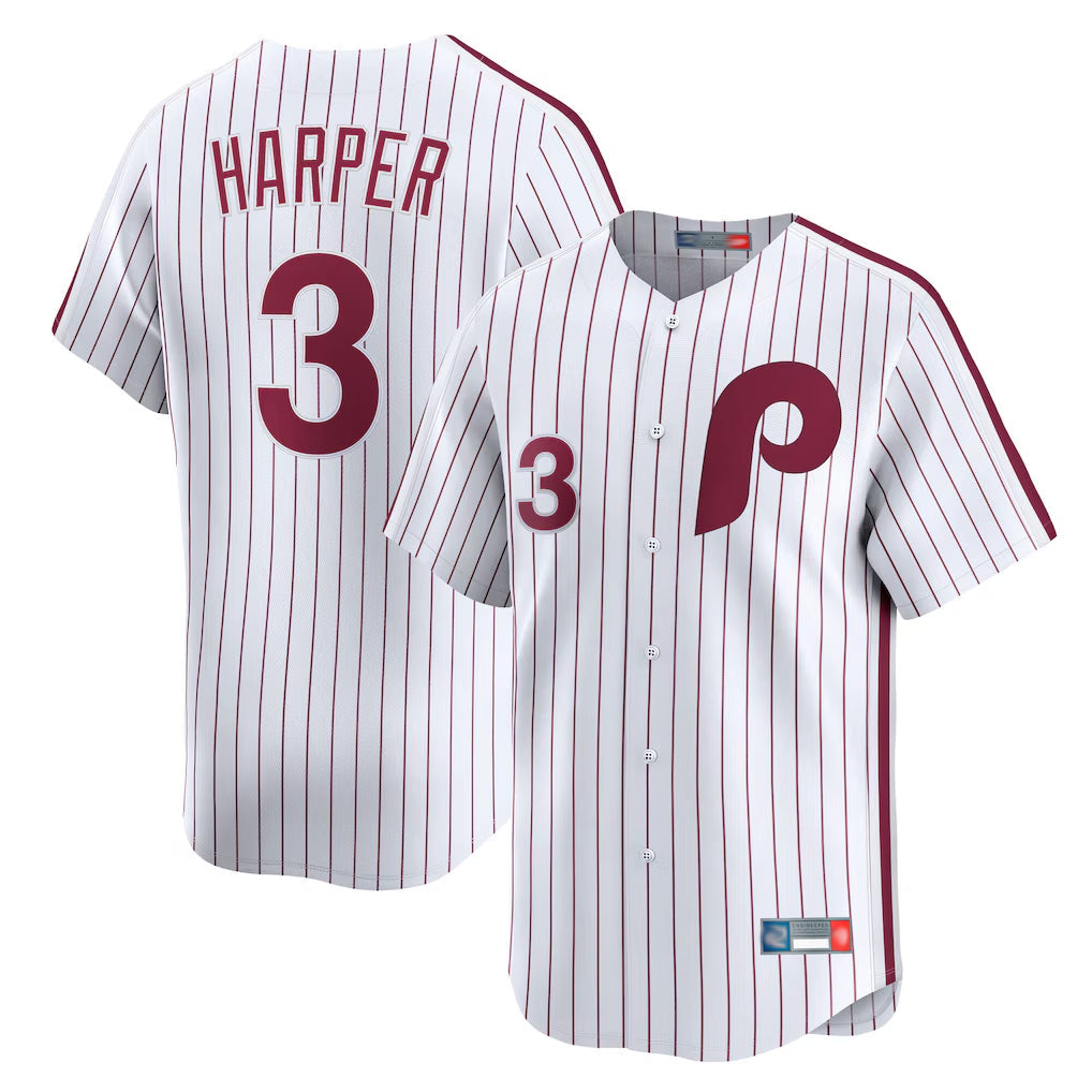 tocy P.Phillies #3 Bryce Harper Player White Cooperstown Collection Limited Home Stitched Jerseys