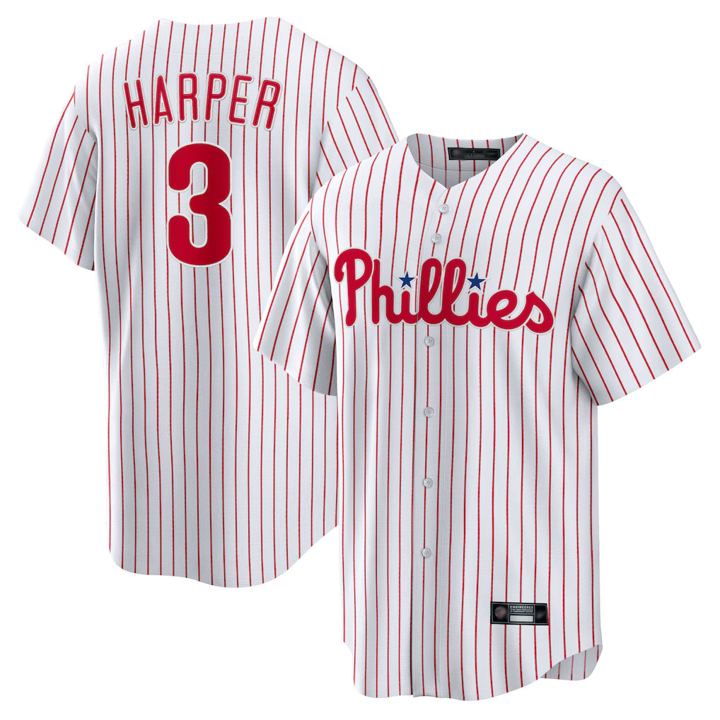 tocy P.Phillies #3 Bryce Harper Player White Home Game Stitched Jerseys