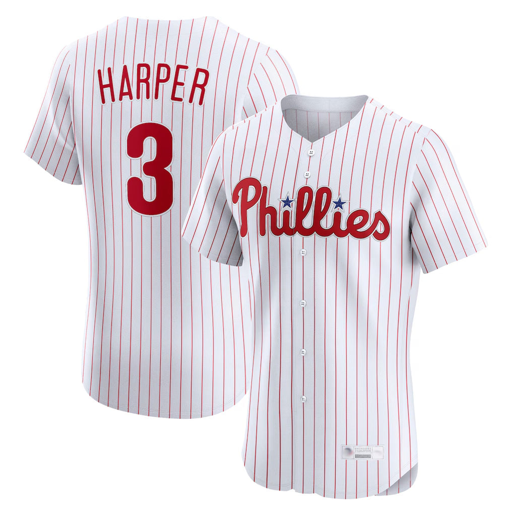 tocy P.Phillies #3 Bryce Harper Player White Home Limited Elite Stitched Jerseys