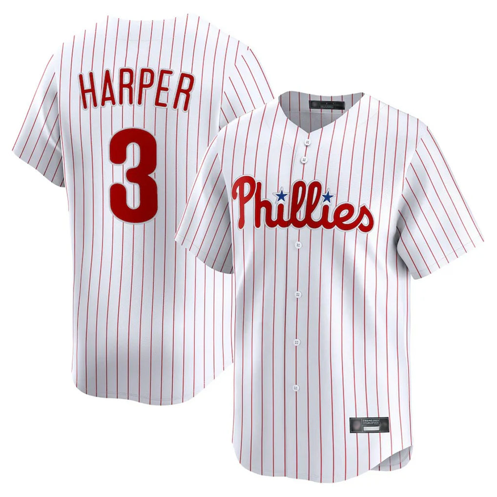 tocy P.Phillies #3 Bryce Harper Player White Home Limited Stitched Jerseys