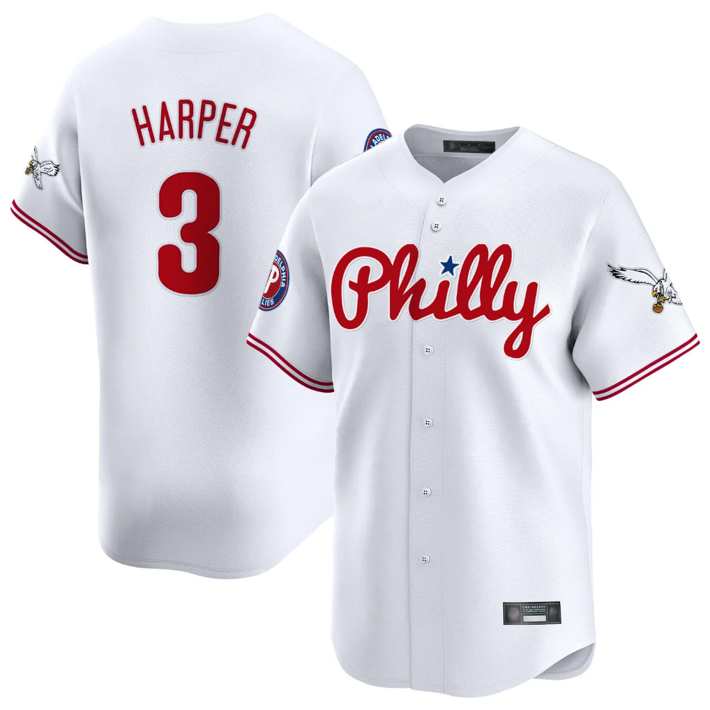 tocy P.Phillies #3 Bryce Harper Player White Phillies & Eagles Vapor Premier Limited Stitched Jerseys