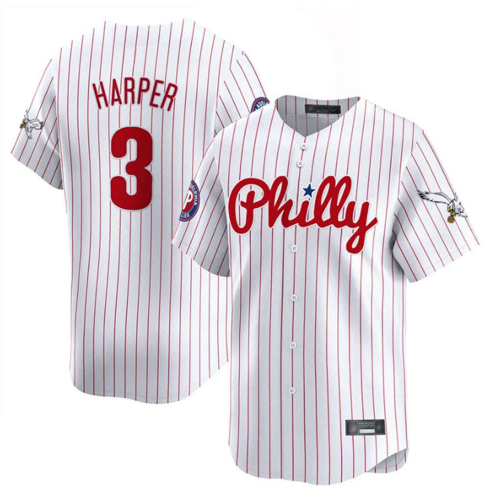 tocy P.Phillies #3 Bryce Harper Player White Pinstripe Phillies & Eagles Vapor Premier Limited Stitched Jerseys
