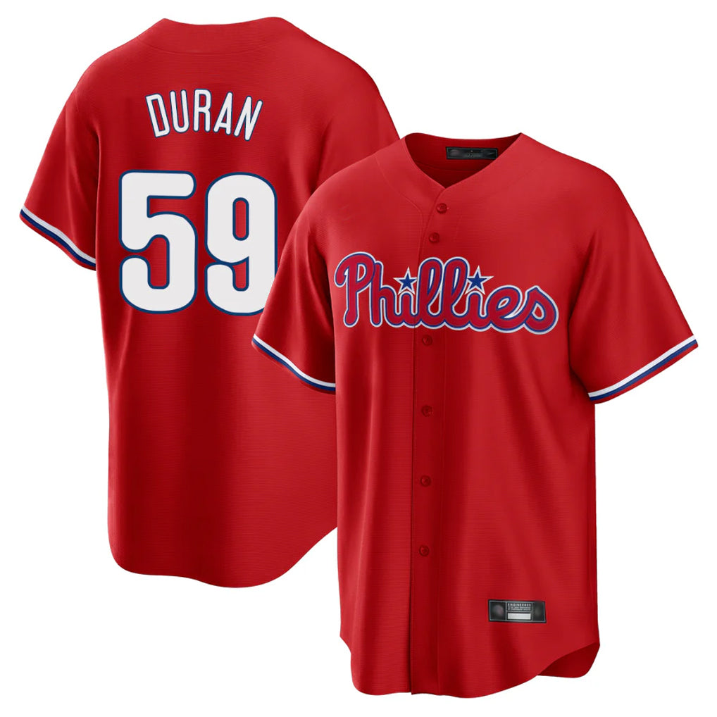 tocy P.Phillies #59 Jhoan Duran Player Red Home Game Stitched Jerseys