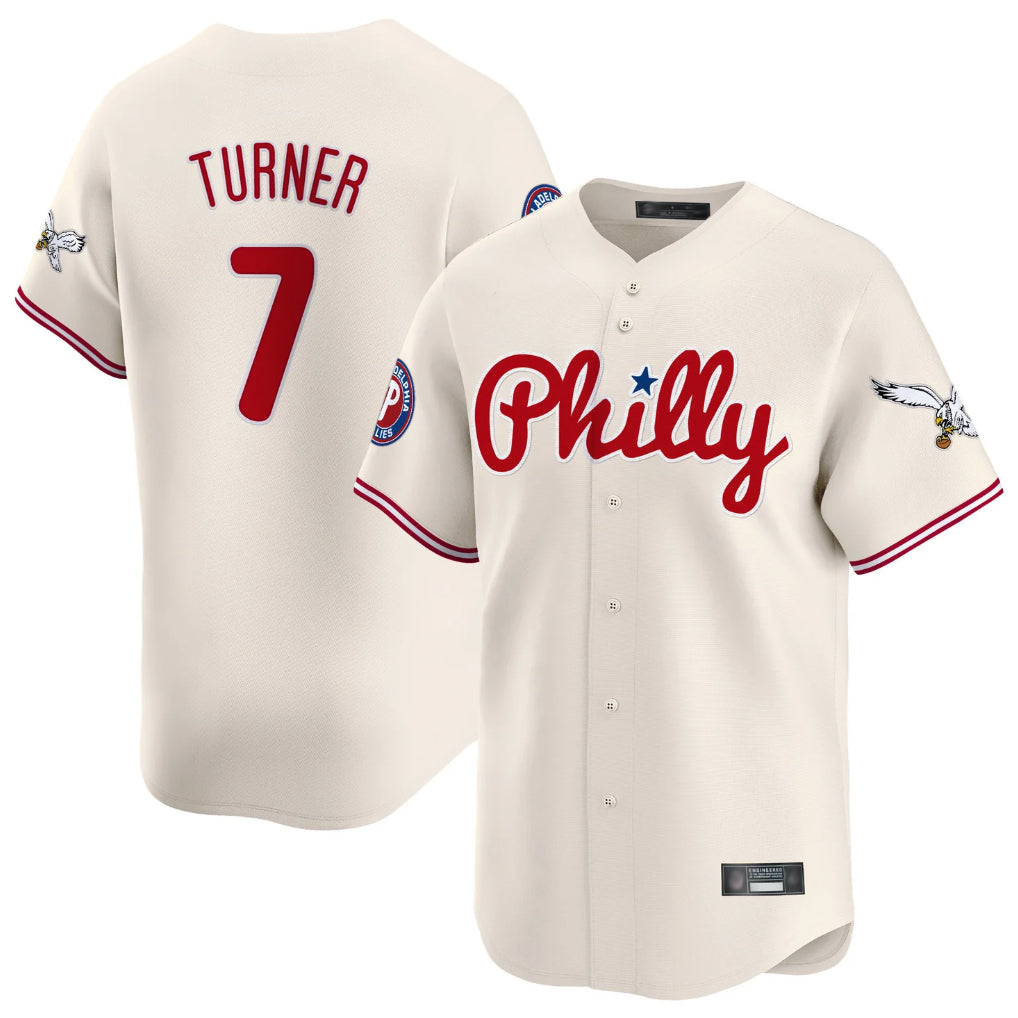 tocy P.Phillies #7 Trea Turner Player Cream Phillies & Eagles Vapor Premier Limited Stitched Jerseys