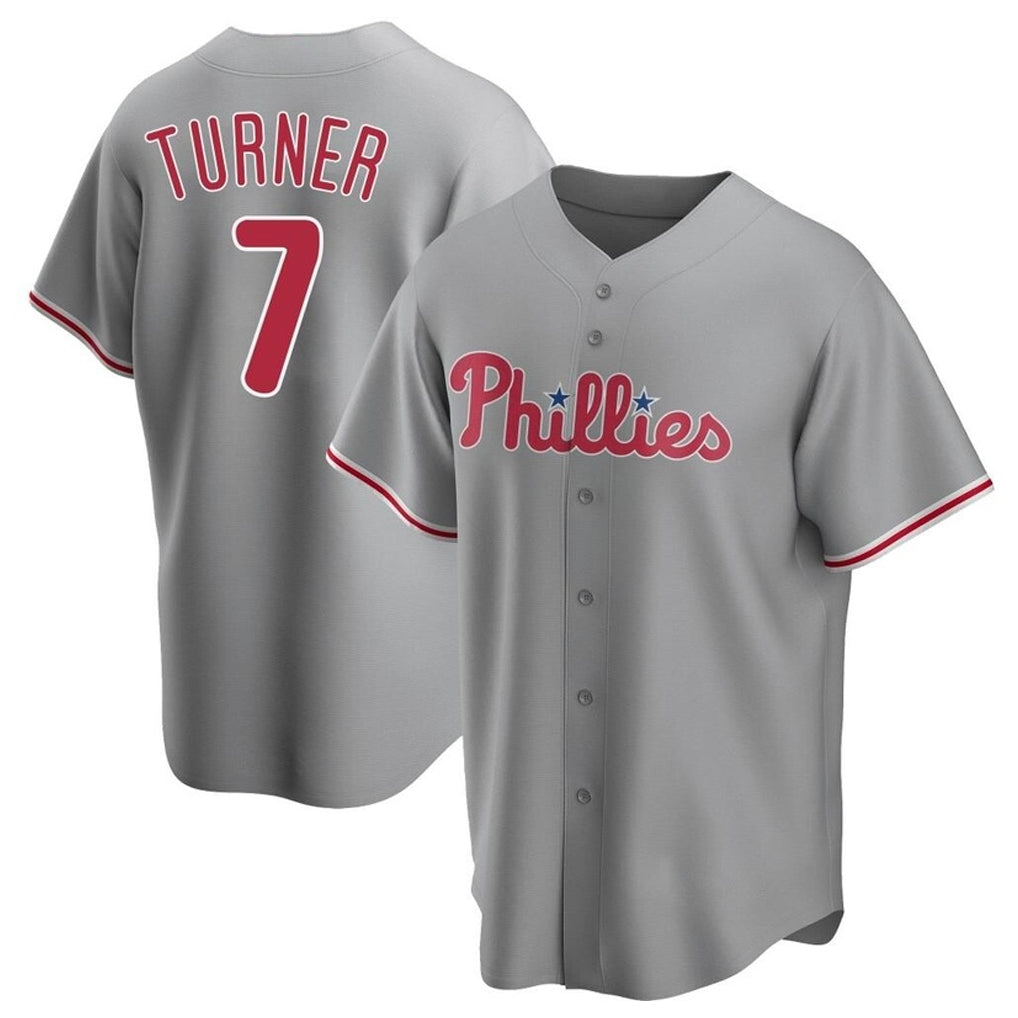 tocy P.Phillies #7 Trea Turner Player Gray Home Game Stitched Jerseys