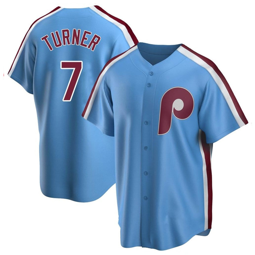 tocy P.Phillies #7 Trea Turner Player Light Blue Home Game Stitched Jerseys