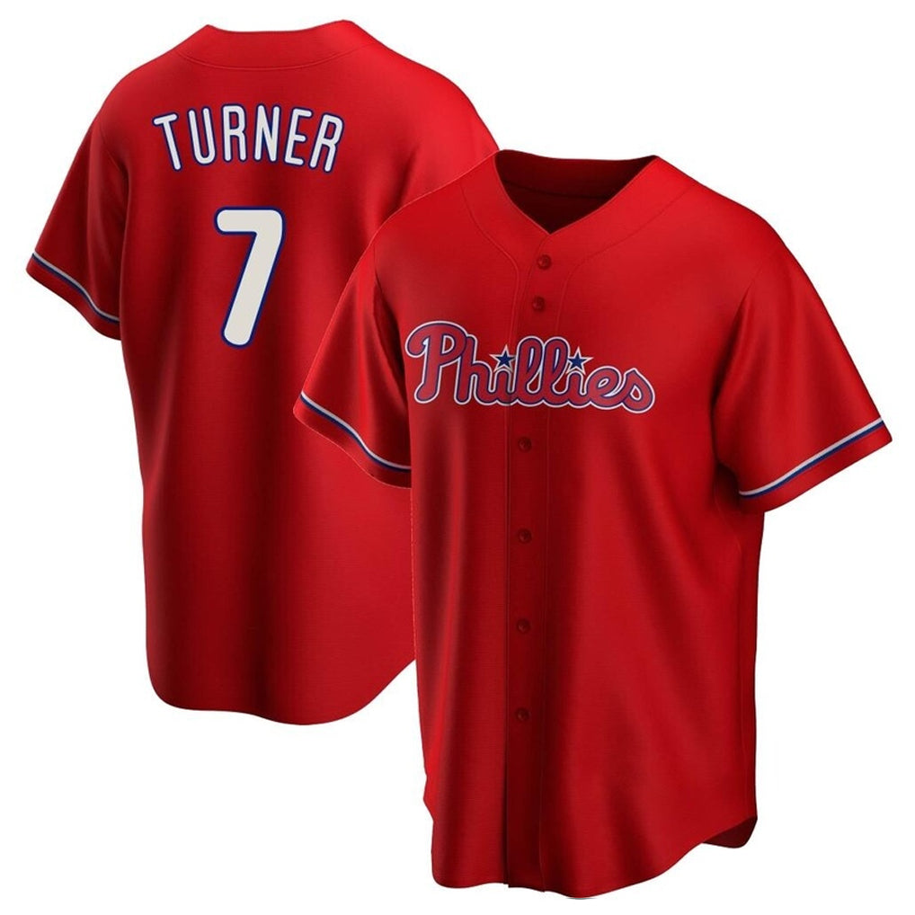 tocy P.Phillies #7 Trea Turner Player Red Home Game Stitched Jerseys