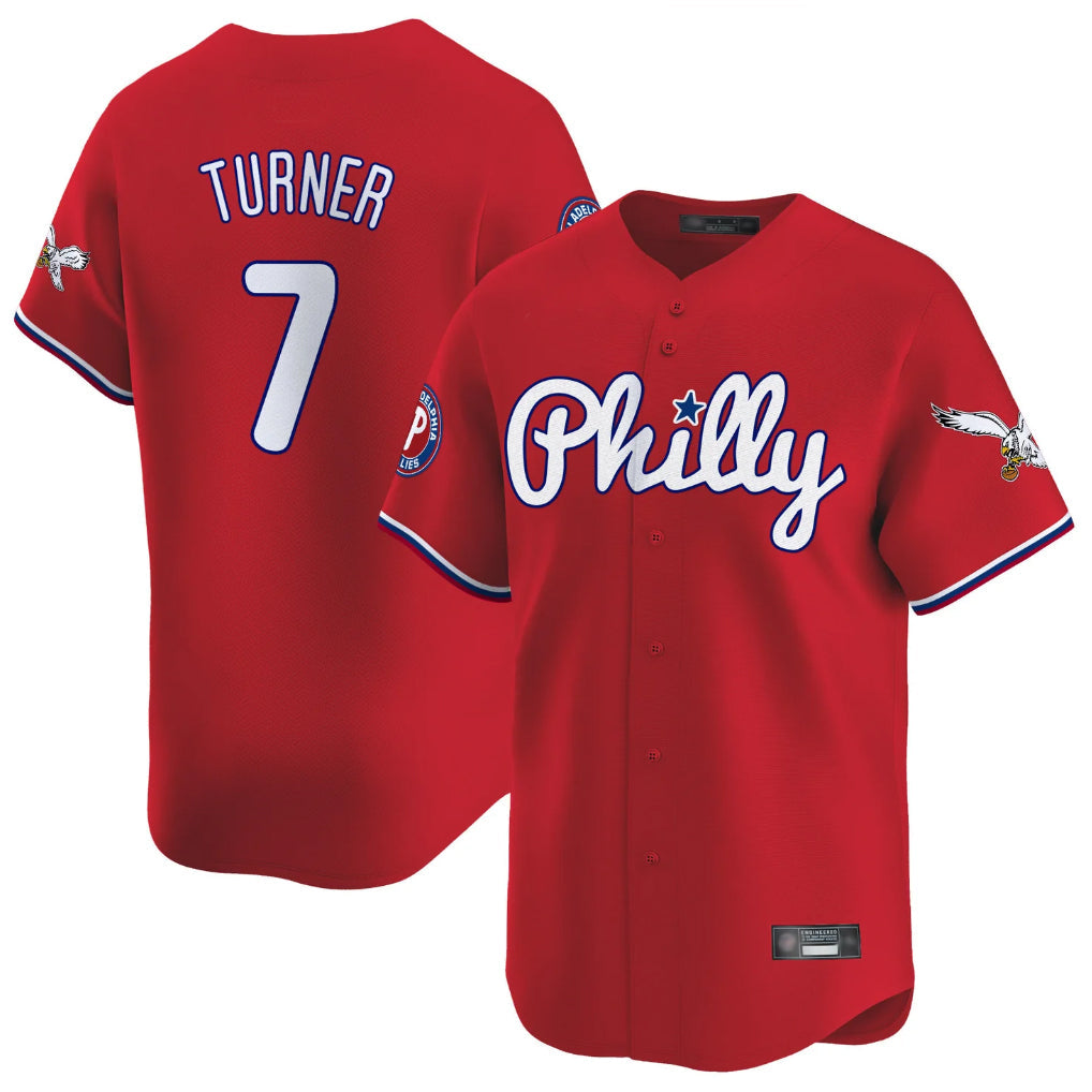tocy P.Phillies #7 Trea Turner Player Red Phillies & Eagles Vapor Premier Limited Stitched Jerseys