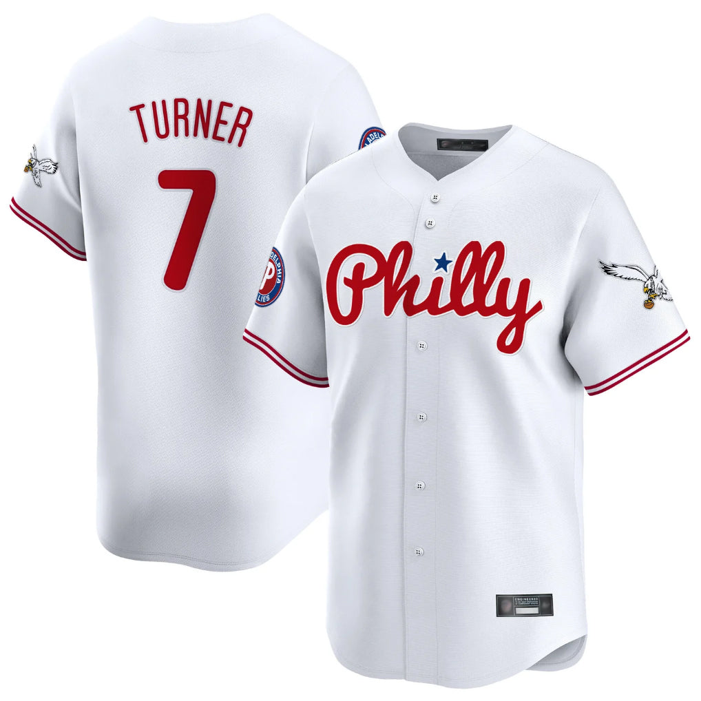 tocy P.Phillies #7 Trea Turner Player White Phillies & Eagles Vapor Premier Limited Stitched Jerseys
