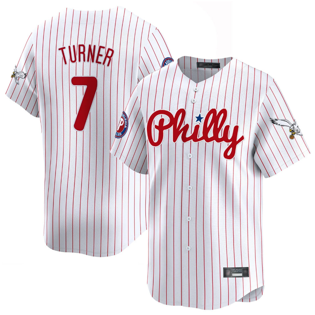 tocy P.Phillies #7 Trea Turner Player White Pinstripe Phillies & Eagles Vapor Premier Limited Stitched Jerseys
