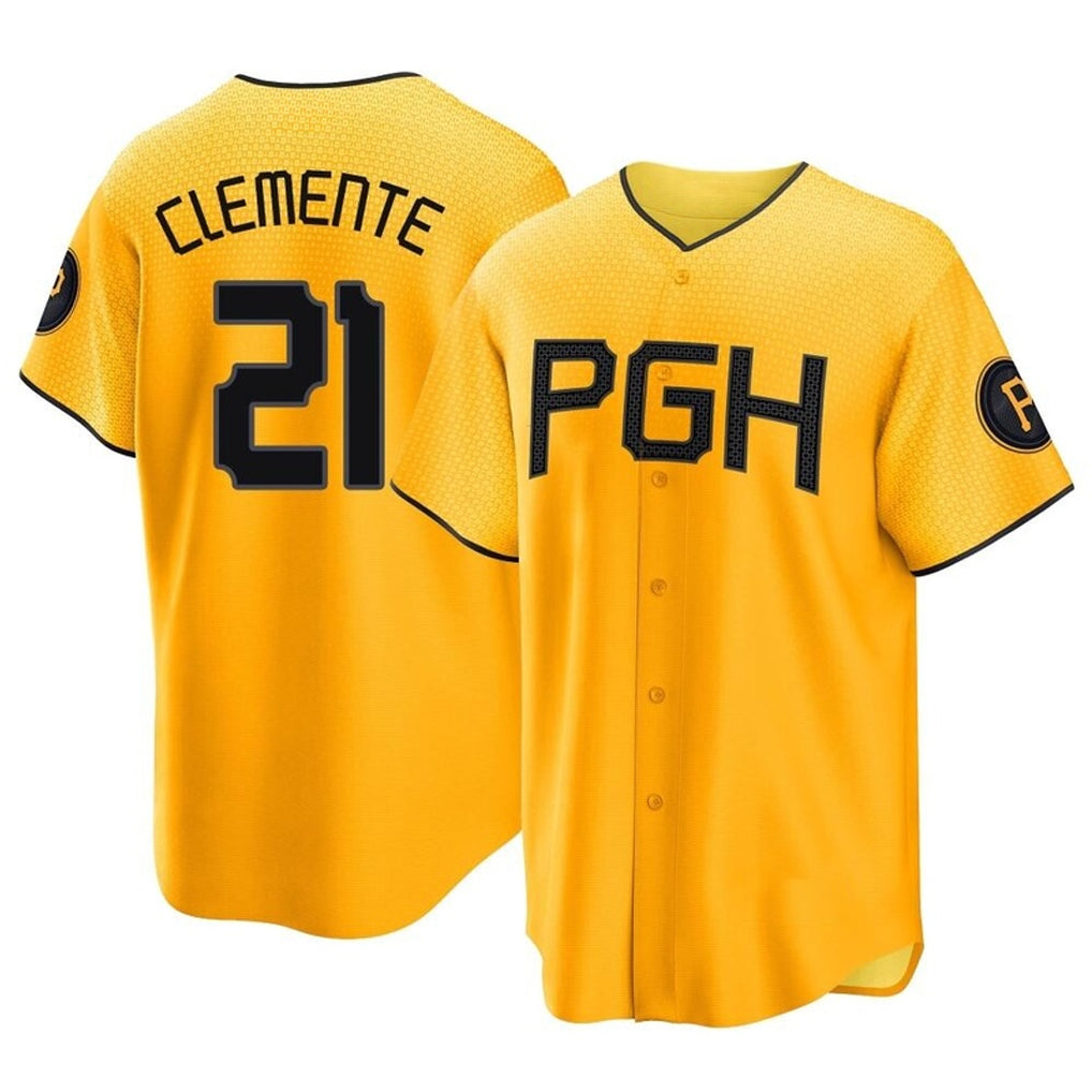 tocy P.Pirates #21 Roberto Clemente Player Gold City Connect Home Game Stitched Jerseys