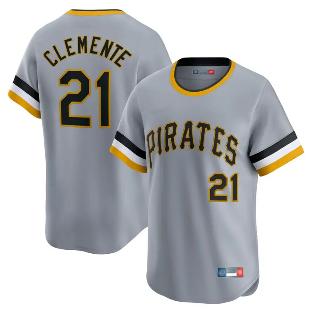 tocy P.Pirates #21 Roberto Clemente Player Gray Throwback Cooperstown Collection Limited T-shirt Stitched Jerseys