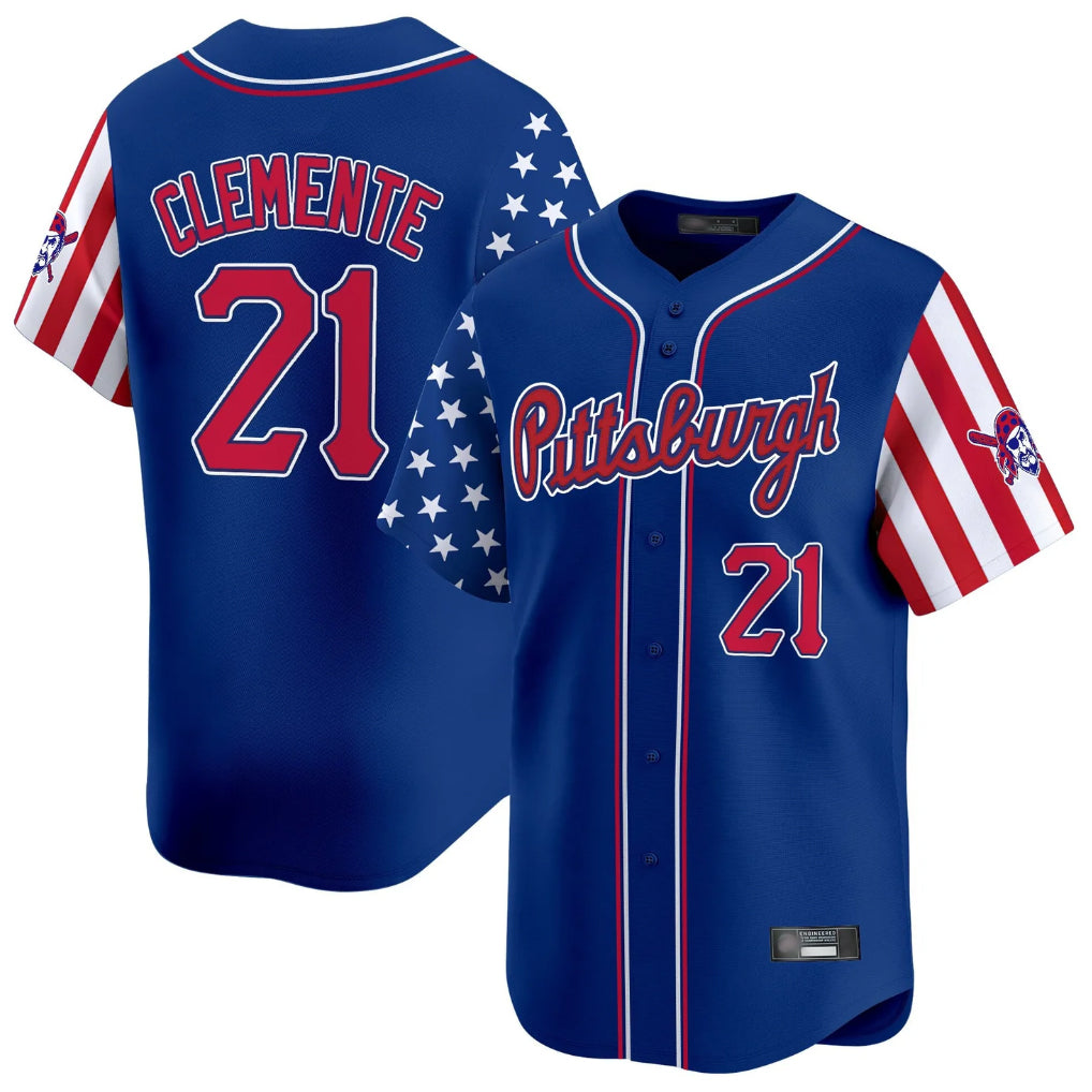tocy P.Pirates #21 Roberto Clemente Player Royal 2025 Independence Day Vapor Premier Limited Stitched Jerseys