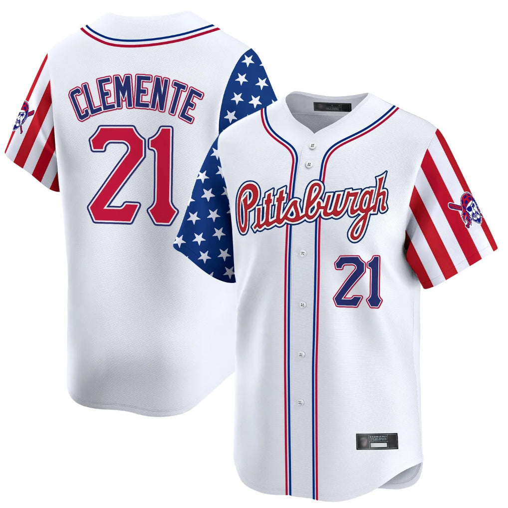 tocy P.Pirates #21 Roberto Clemente Player White 2025 Independence Day Vapor Premier Limited Stitched Jerseys