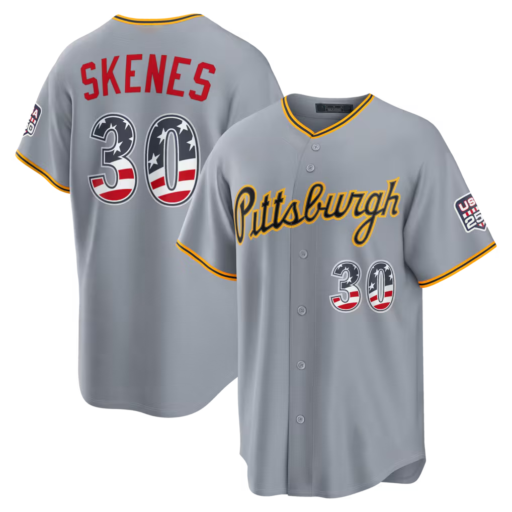 tocy P.Pirates #30 Paul Skenes Gray USA 250 Fourth of July Road Stadium Jersey