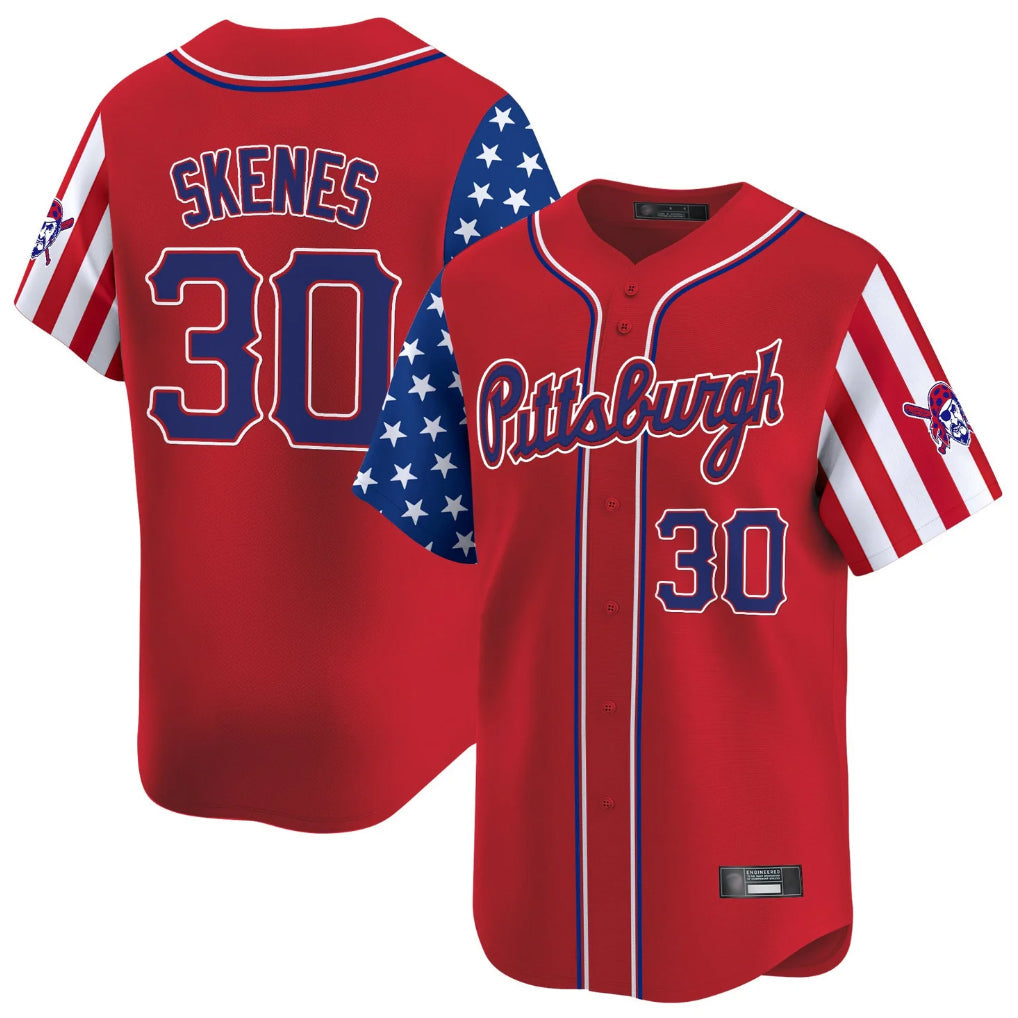 tocy P.Pirates #30 Paul Skenes Player Red 2025 Independence Day Vapor Premier Limited Stitched Jerseys