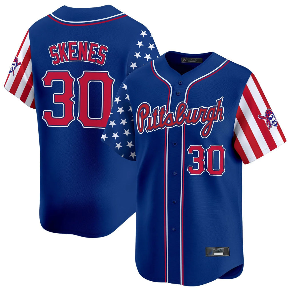 tocy P.Pirates #30 Paul Skenes Player Royal 2025 Independence Day Vapor Premier Limited Stitched Jerseys