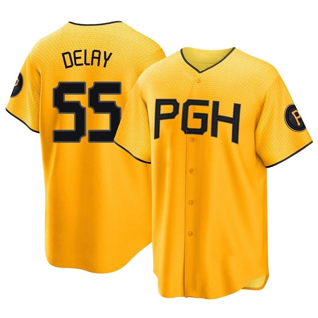 tocy P.Pirates #55 Jason Delay Player Gold City Connect Home Game Stitched Jerseys