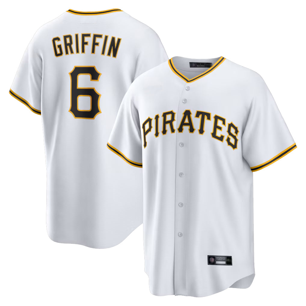 tocy P.Pirates #6 Konnor Griffin Player White Home Game Stitched Jerseys
