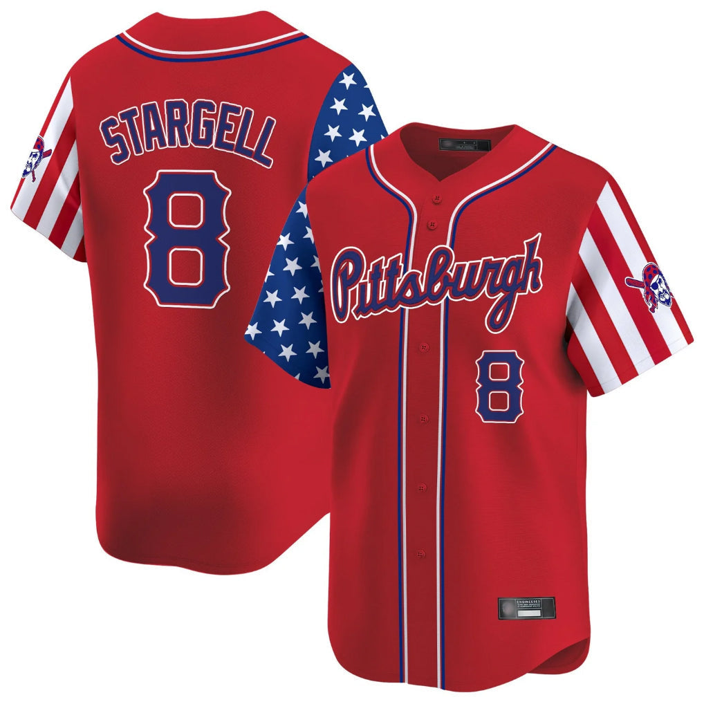 tocy P.Pirates #8 Willie Stargell Player Red 2025 Independence Day Vapor Premier Limited Stitched Jerseys