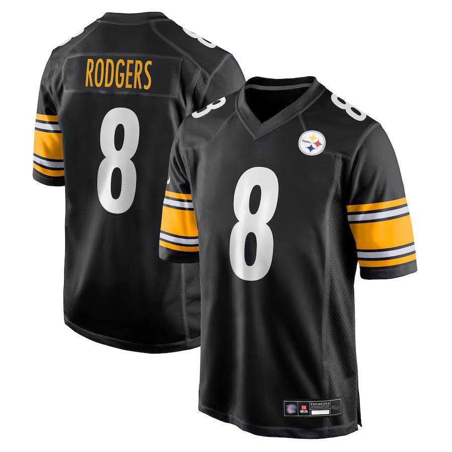 tocy P.Steelers #8 Aaron Rodgers Player Black Replica Game Stitched Jerseys