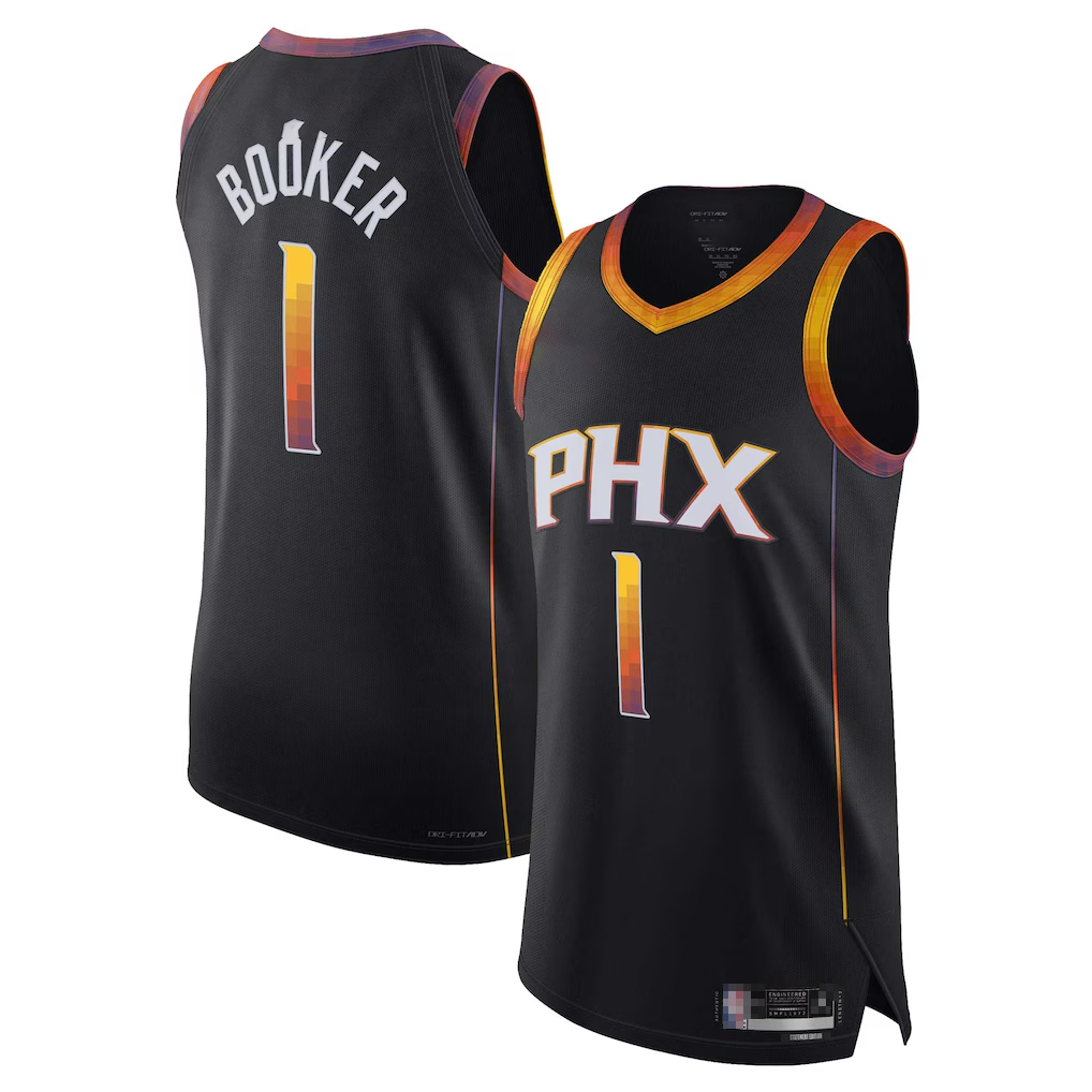 tocy P.Suns #1 Devin Booker Black Authentic Player Jerseys - Statement Edition