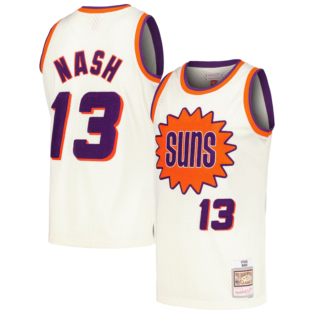 tocy P.Sunss #13 Steve Nash Mitchell & Ness Cream Chainstitch Swingman Jerseys