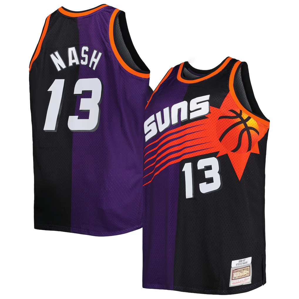 tocy P.Sunss #13 Steve Nash Mitchell & Ness PurpleBlack Big & Tall Hardwood Classics 1996-1997 Split Swingman Jerseys