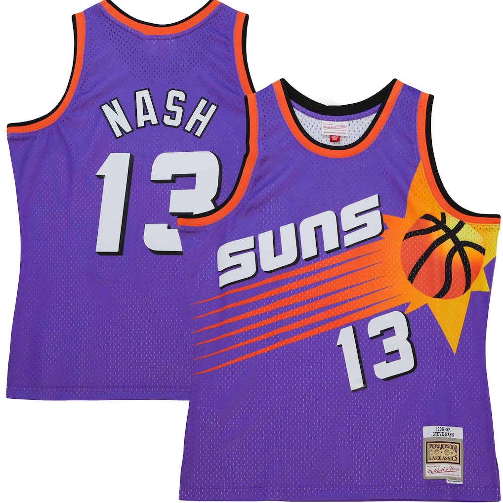 tocy P.Sunss #13 Steve Nash Mitchell & Ness Purple Hardwood Classics 1996-1997 Tropical Swingman Jerseys