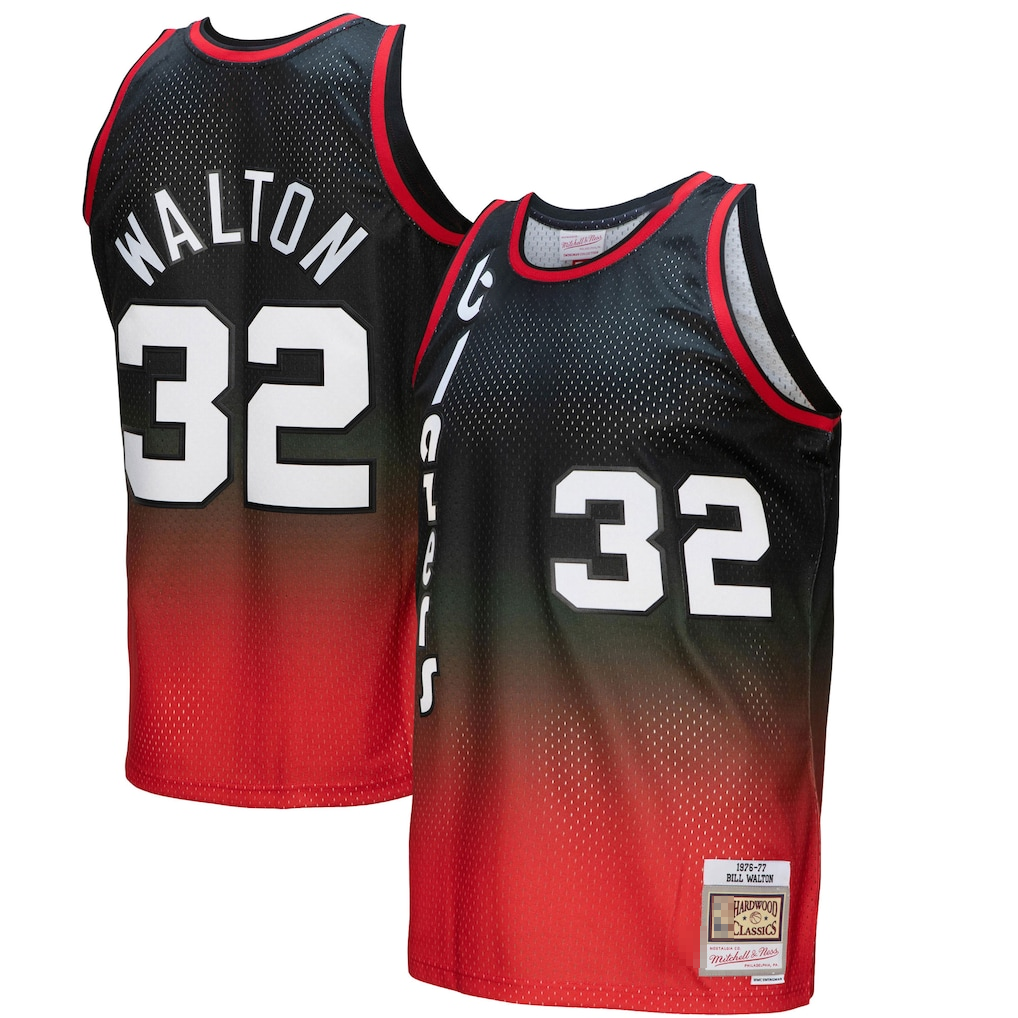 tocy PT.Blazers #32 Bill Walton Mitchell & Ness RedBlack 1976--1977 Hardwood Classics Fadeaway Swingman Player Jerseys