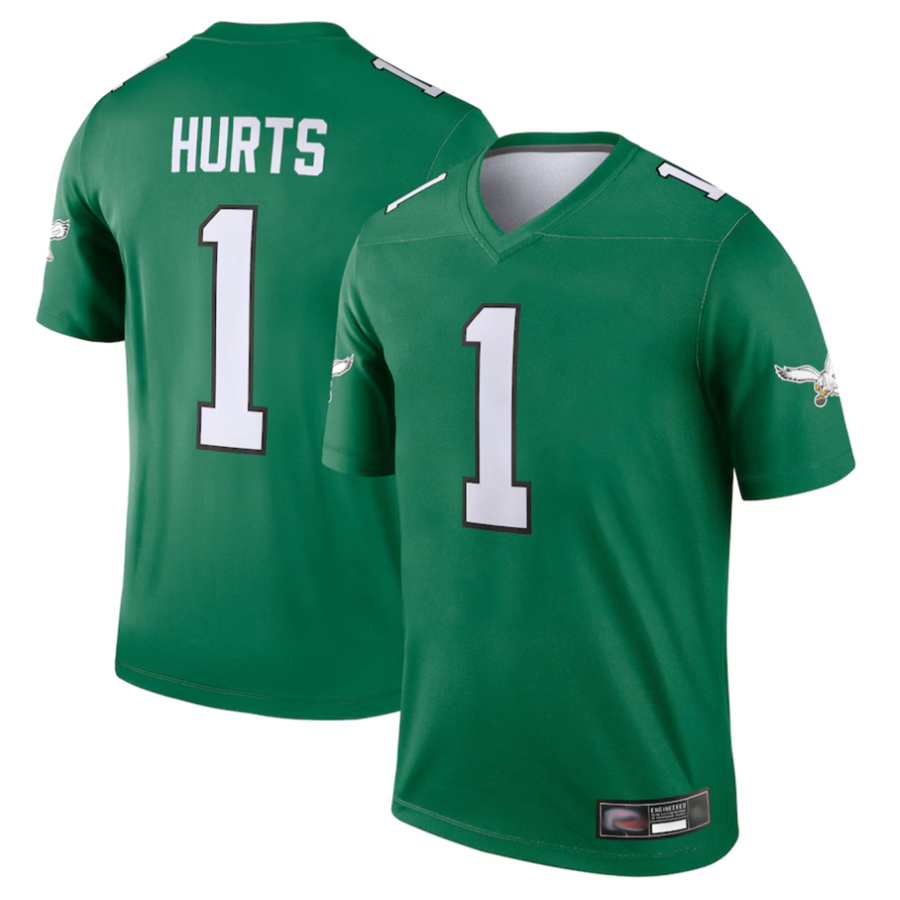 tocy P,Eagles #1 Jalen Hurts Player Kelly Green Legend Stitched Jerseys