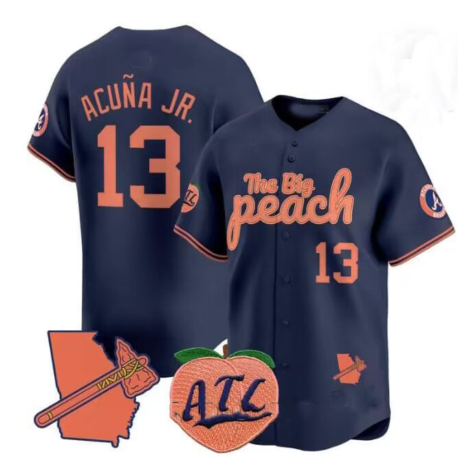 tocy A.Braves #13 Ronald Acuna Jr. NavyThe Big Peach Vapor Stitches Personalized Jersey